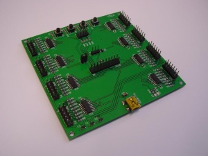 A closeup of the assembled board